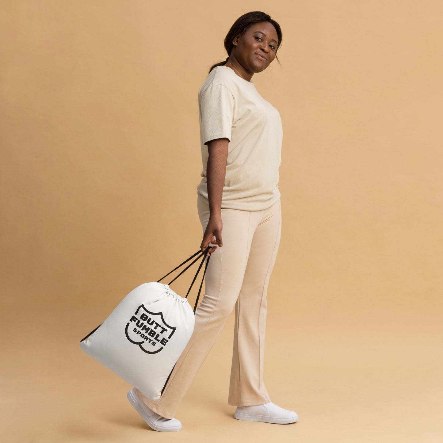 Butt Fumble Sports White Drawstring Bag