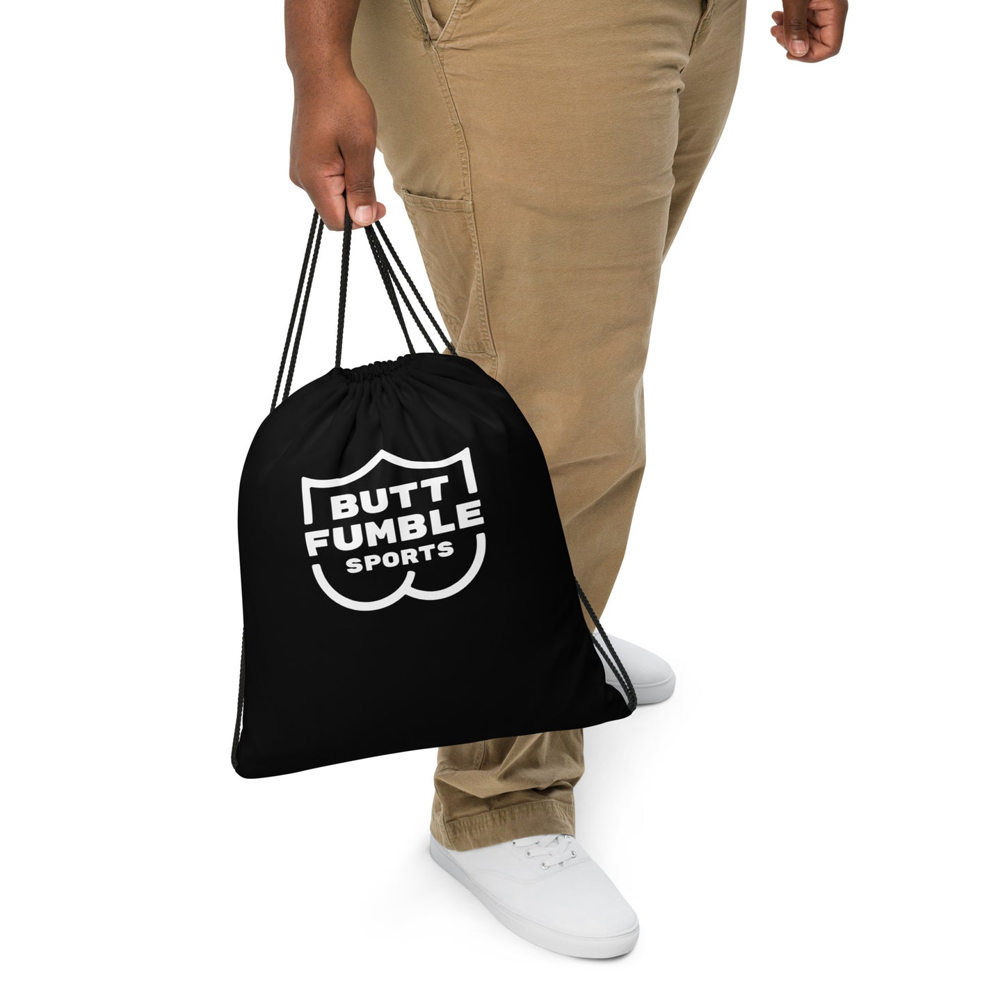 Butt Fumble Sports Black Drawstring Bag